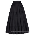 Belle Poque Mulheres Sólidas Preto Cor Wide Hem Cotton Saia Maxi Saia Longa BP000207-1